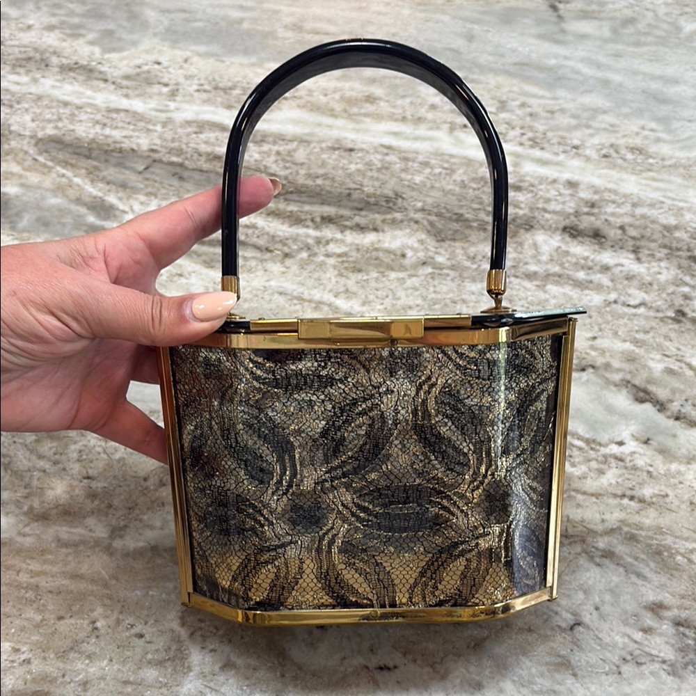 Majestic Lucite 1950’s Elegant Black and Gold Women's Handbag